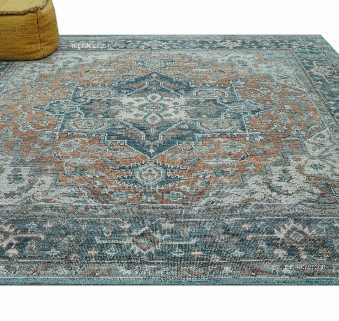 Ready to Ship 10x10 Square Distressed Brown And Gray Hand Knotted Wool Rug - The Rug Decor