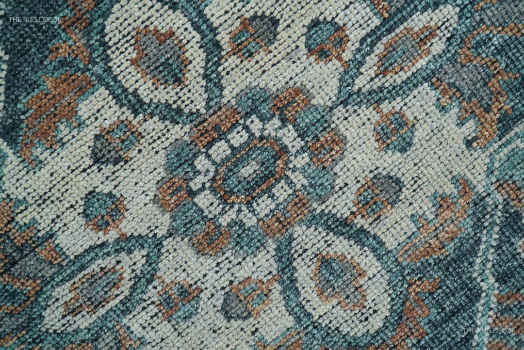 Ready to Ship 10x10 Square Distressed Brown And Gray Hand Knotted Wool Rug - The Rug Decor
