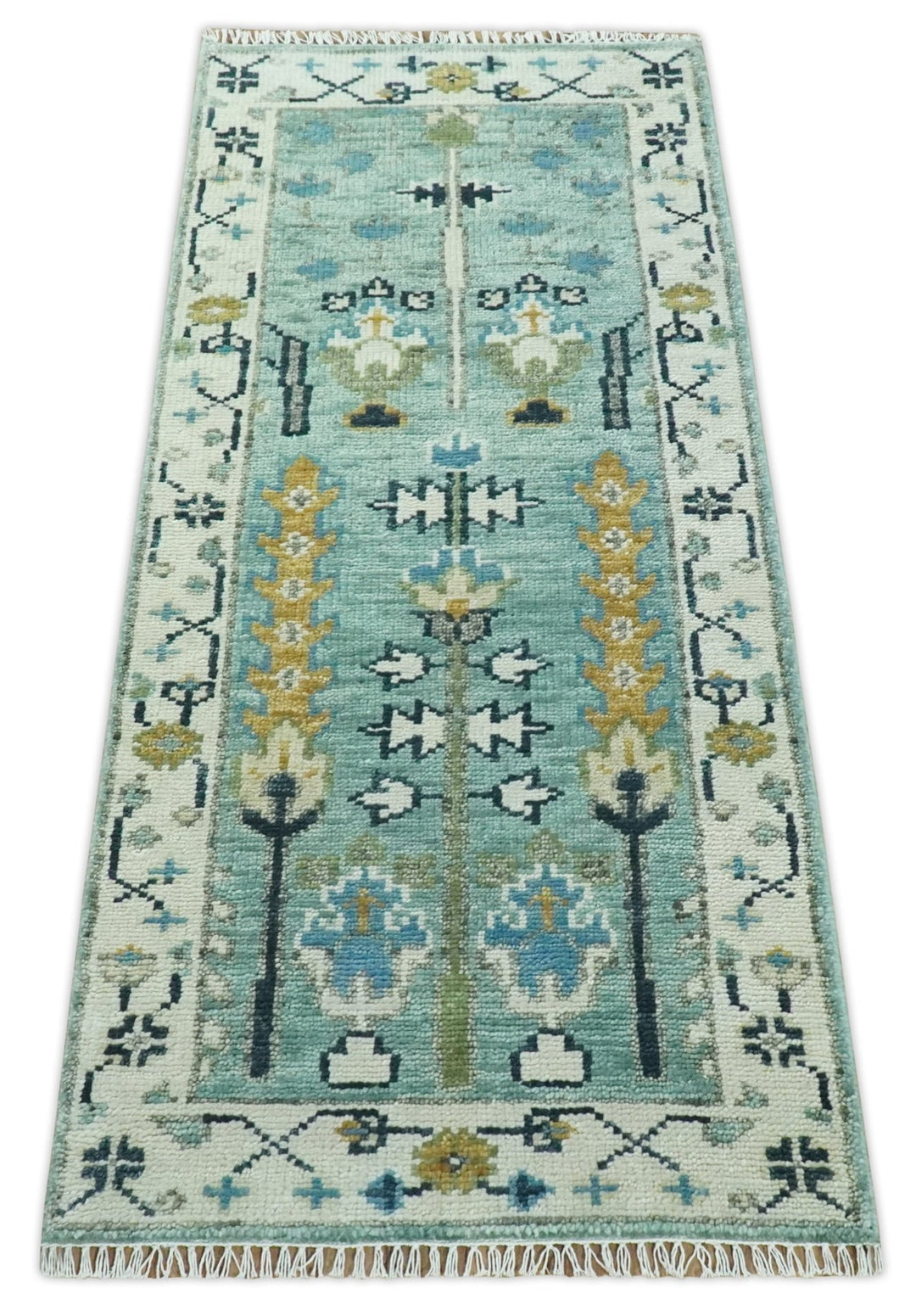 Ready to Ship 2.6x6 Green and Ivory Tree of life Hand Knotted Wool Area Rug - The Rug Decor