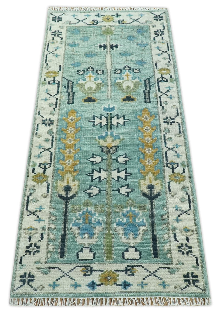 Ready to Ship 2.6x6 Green and Ivory Tree of life Hand Knotted Wool Area Rug - The Rug Decor
