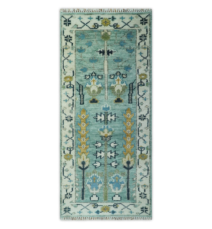 Ready to Ship 2.6x6 Green and Ivory Tree of life Hand Knotted Wool Area Rug - The Rug Decor