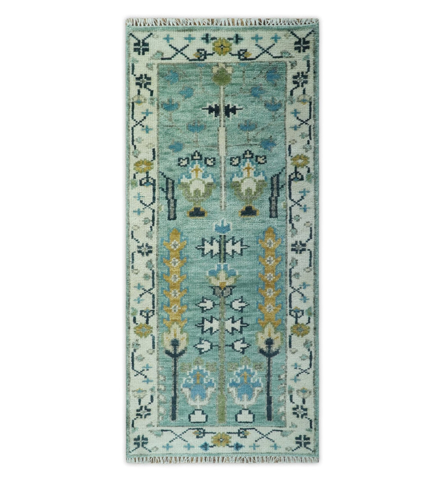Ready to Ship 2.6x6 Green and Ivory Tree of life Hand Knotted Wool Area Rug - The Rug Decor