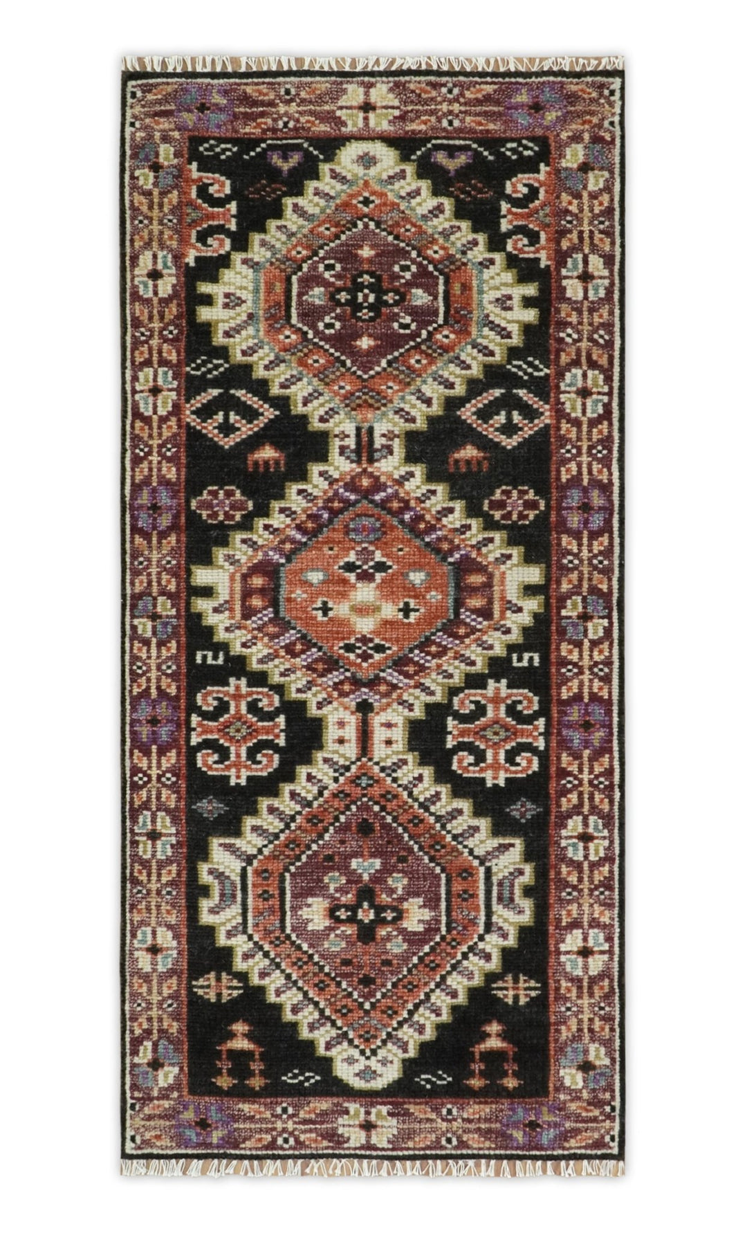 Ready to ship 2.6x6 Runner Traditional Hand Knotted Rust And Black Wool Rug - The Rug Decor