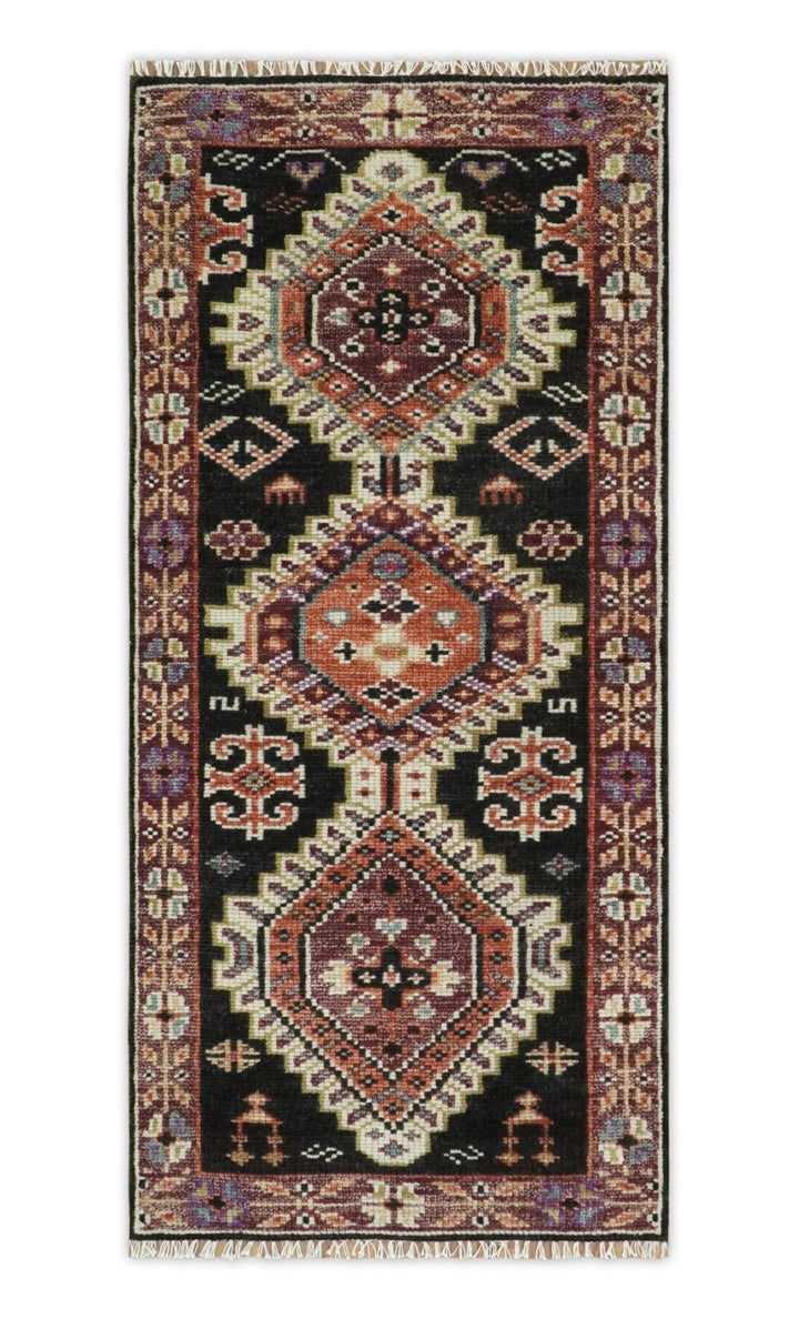 Ready to ship 2.6x6 Runner Traditional Hand Knotted Rust And Black Wool Rug - The Rug Decor