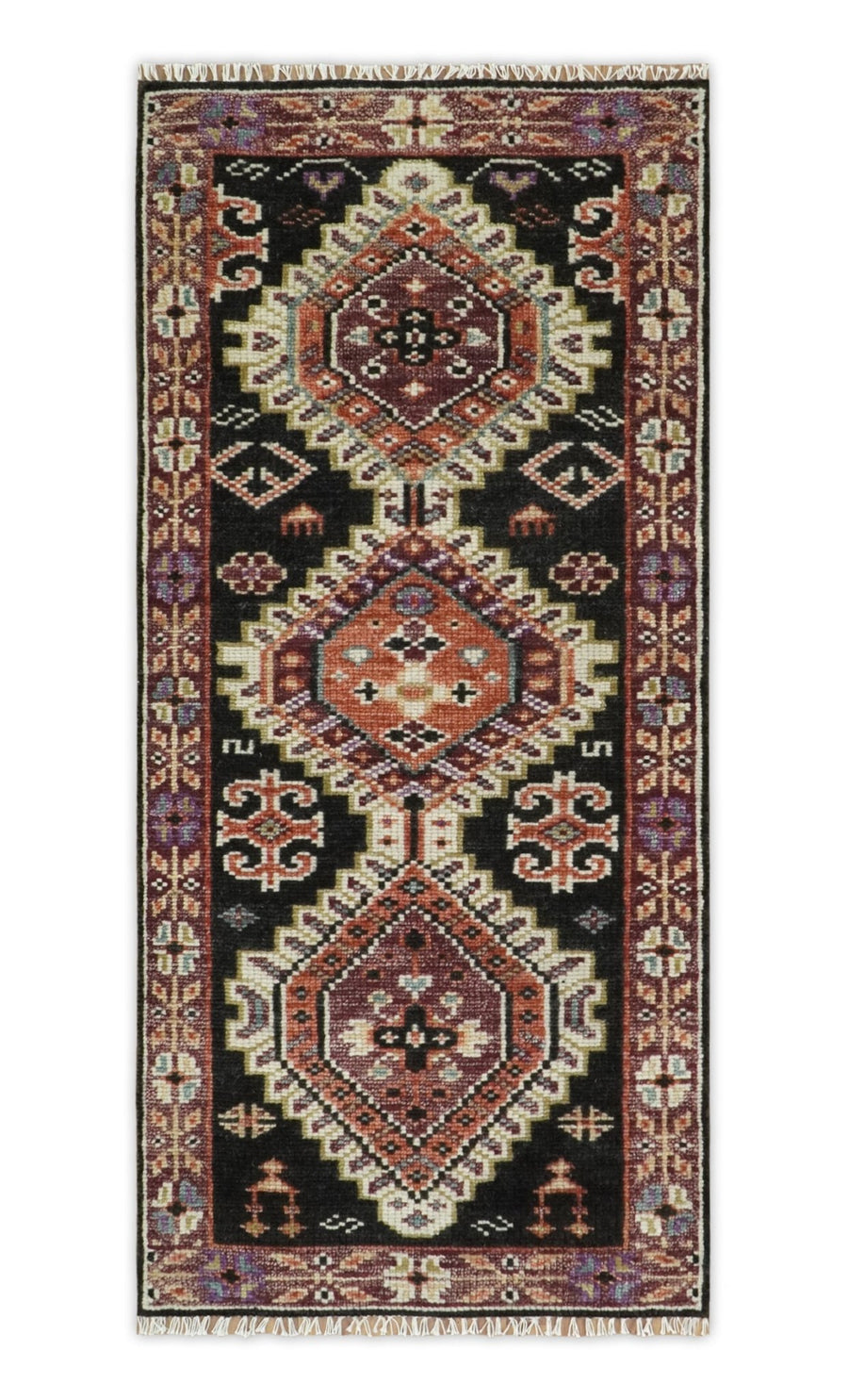 Ready to ship 2.6x6 Runner Traditional Hand Knotted Rust And Black Wool Rug - The Rug Decor