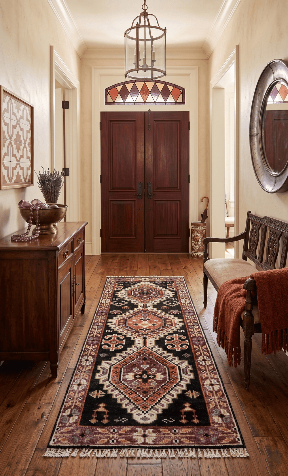 Ready to ship 2.6x6 Runner Traditional Hand Knotted Rust And Black Wool Rug - The Rug Decor
