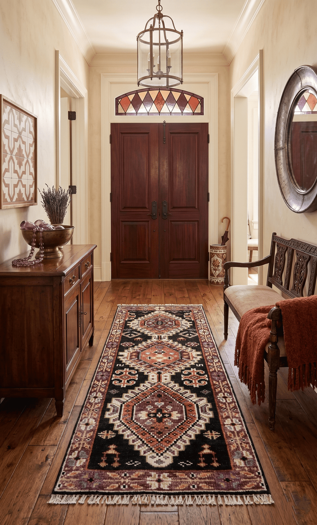Ready to ship 2.6x6 Runner Traditional Hand Knotted Rust And Black Wool Rug - The Rug Decor