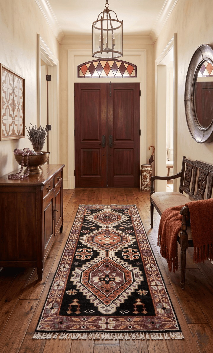 Ready to ship 2.6x6 Runner Traditional Hand Knotted Rust And Black Wool Rug - The Rug Decor