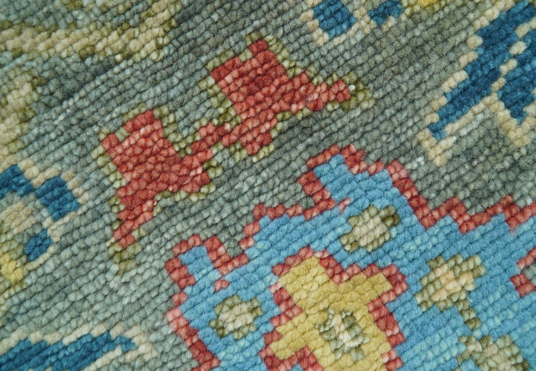 Ready to Ship 2.6x8 Oushak Charcoal and Blue Hand Knotted Wool Area Rug - The Rug Decor