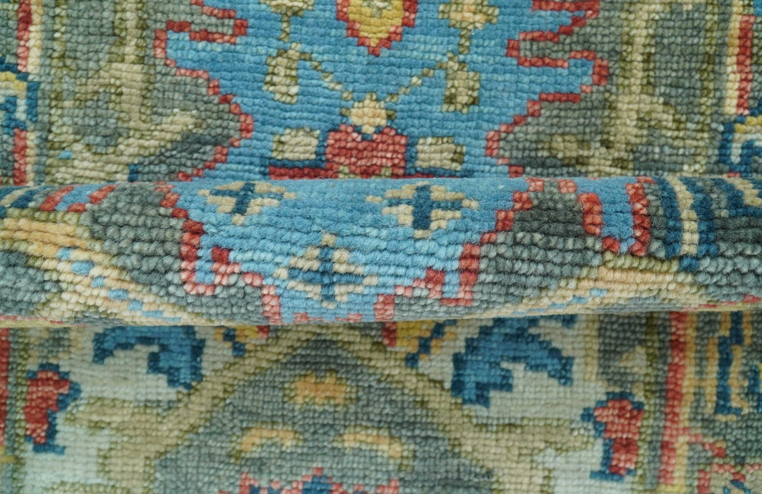 Ready to Ship 2.6x8 Oushak Charcoal and Blue Hand Knotted Wool Area Rug - The Rug Decor
