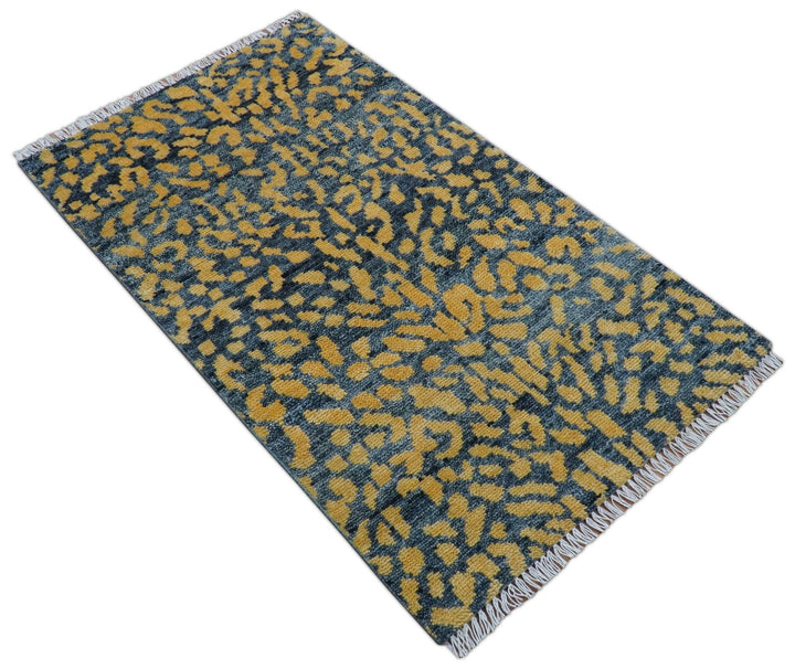 Ready to ship 3x5 Modern leopard print Charcoal And Gold Wool Rug - The Rug Decor