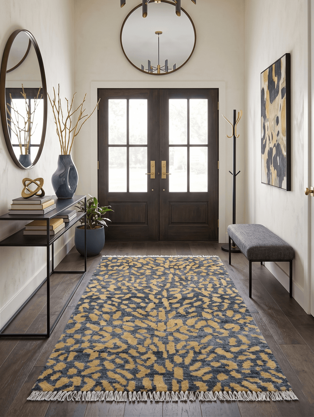 Ready to ship 3x5 Modern leopard print Charcoal And Gold Wool Rug - The Rug Decor