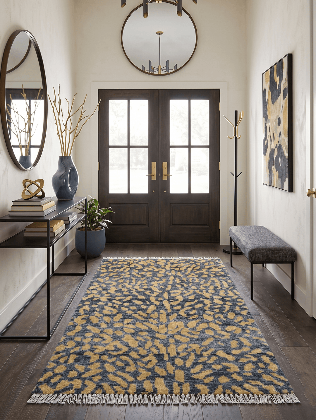 Ready to ship 3x5 Modern leopard print Charcoal And Gold Wool Rug - The Rug Decor
