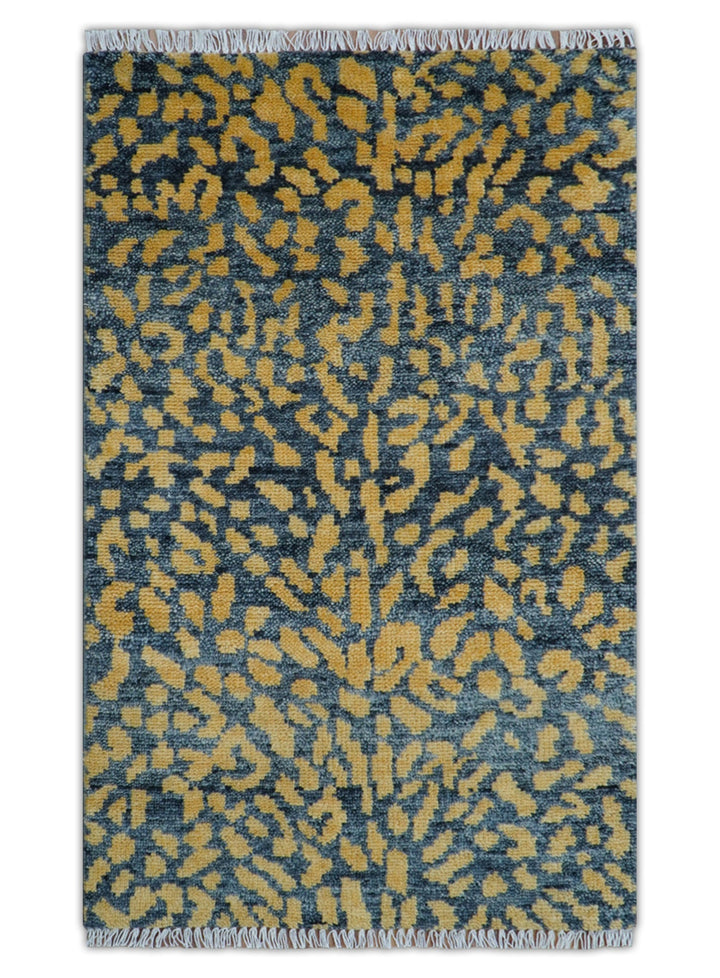 Ready to ship 3x5 Modern leopard print Charcoal And Gold Wool Rug - The Rug Decor