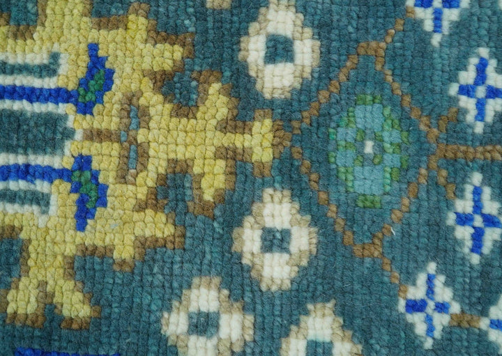 Ready to Ship 4x6 Hand Knotted Green and Blue Turkish Design Wool Rug - The Rug Decor