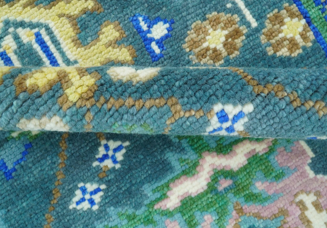 Ready to Ship 4x6 Hand Knotted Green and Blue Turkish Design Wool Rug - The Rug Decor