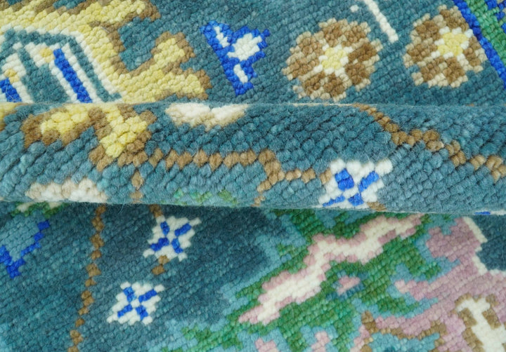 Ready to Ship 4x6 Hand Knotted Green and Blue Turkish Design Wool Rug - The Rug Decor
