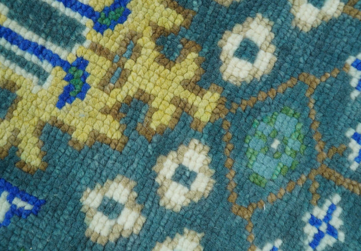 Ready to Ship 4x6 Hand Knotted Green and Blue Turkish Design Wool Rug - The Rug Decor
