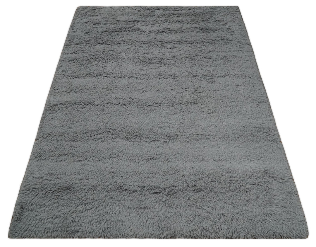 Ready to Ship 4x6 Hand Woven Modern Solid Design Gray Wool Rug - The Rug Decor