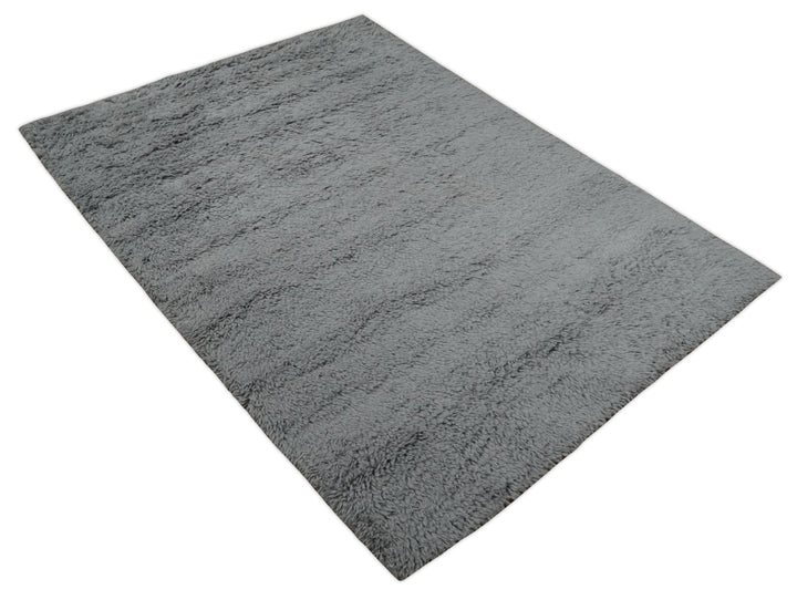 Ready to Ship 4x6 Hand Woven Modern Solid Design Gray Wool Rug - The Rug Decor