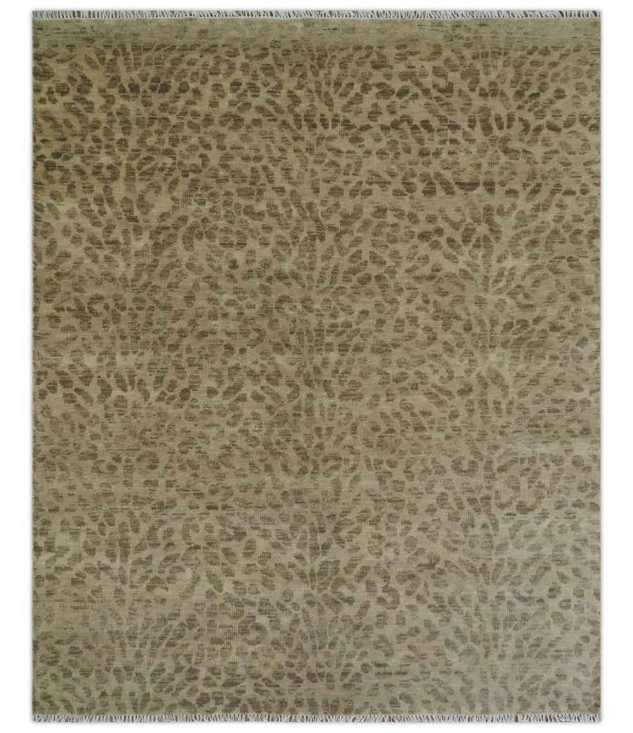 Ready to Ship 4x7 Camel and Taupe Modern leopard Design Hand knotted wool area rug - The Rug Decor