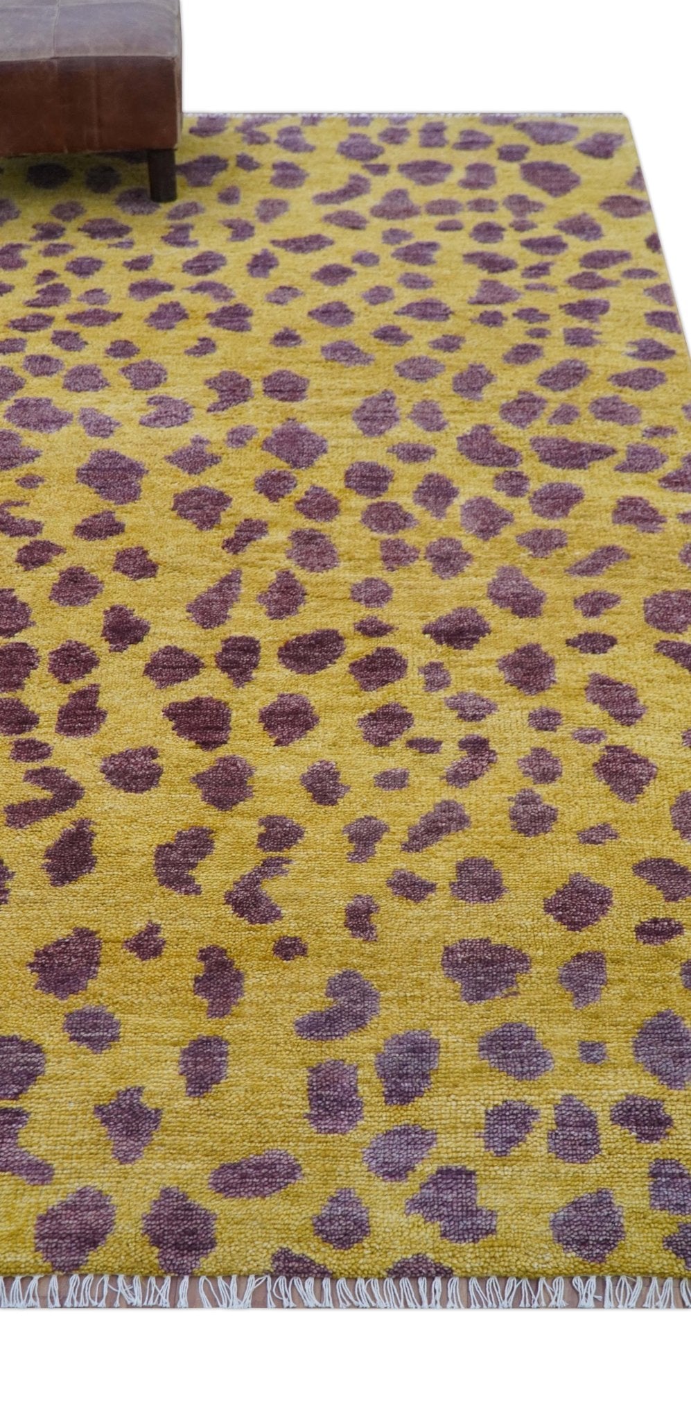 Ready to Ship 5x15 Runner Leopard Design Mustard Hand Knotted Wool Rug - The Rug Decor