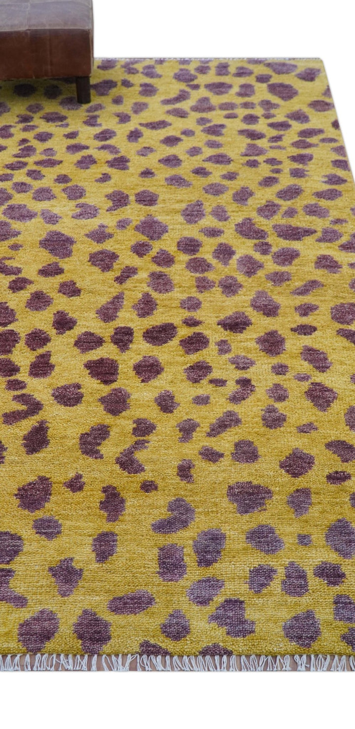 Ready to Ship 5x15 Runner Leopard Design Mustard Hand Knotted Wool Rug - The Rug Decor