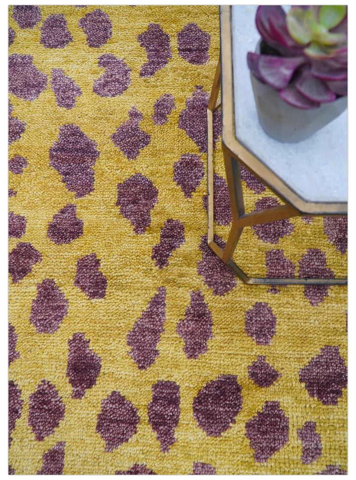 Ready to Ship 5x15 Runner Leopard Design Mustard Hand Knotted Wool Rug - The Rug Decor