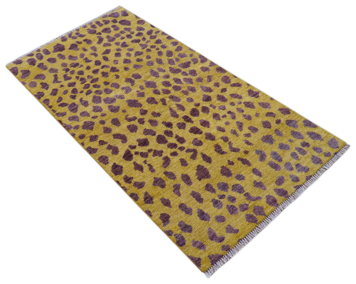 Ready to Ship 5x15 Runner Leopard Design Mustard Hand Knotted Wool Rug - The Rug Decor