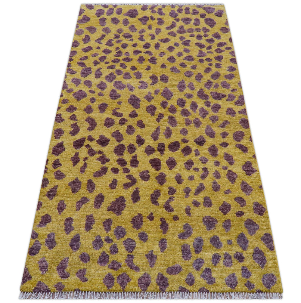 Ready to Ship 5x15 Runner Leopard Design Mustard Hand Knotted Wool Rug - The Rug Decor
