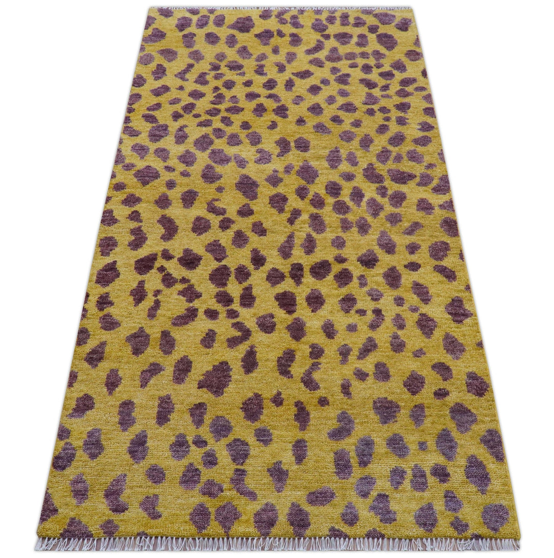 Ready to Ship 5x15 Runner Leopard Design Mustard Hand Knotted Wool Rug - The Rug Decor