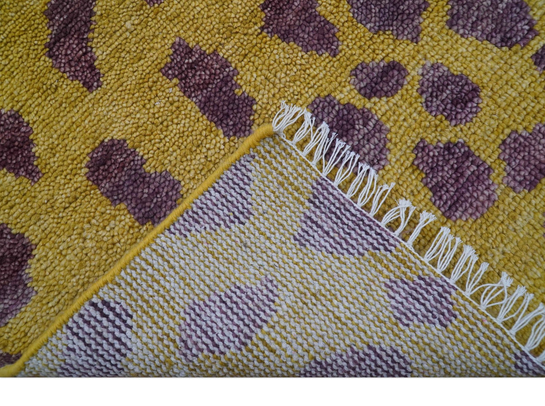 Ready to Ship 5x15 Runner Leopard Design Mustard Hand Knotted Wool Rug - The Rug Decor