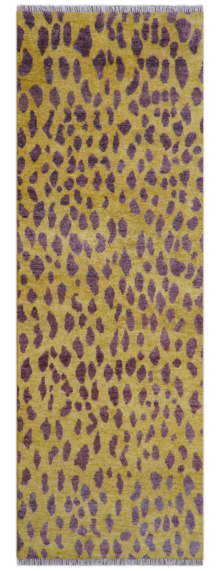 Ready to Ship 5x15 Runner Leopard Design Mustard Hand Knotted Wool Rug - The Rug Decor