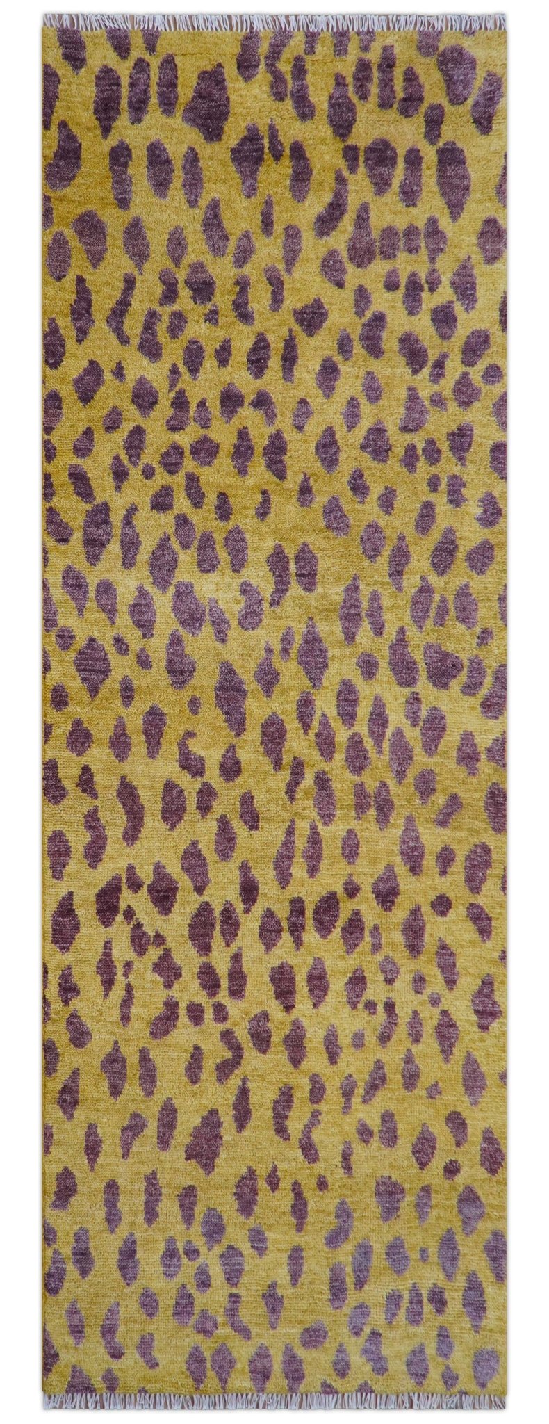 Ready to Ship 5x15 Runner Leopard Design Mustard Hand Knotted Wool Rug - The Rug Decor