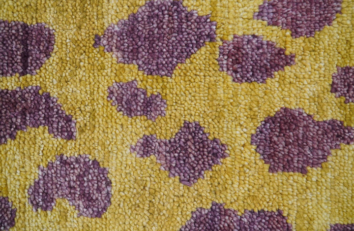 Ready to Ship 5x15 Runner Leopard Design Mustard Hand Knotted Wool Rug - The Rug Decor