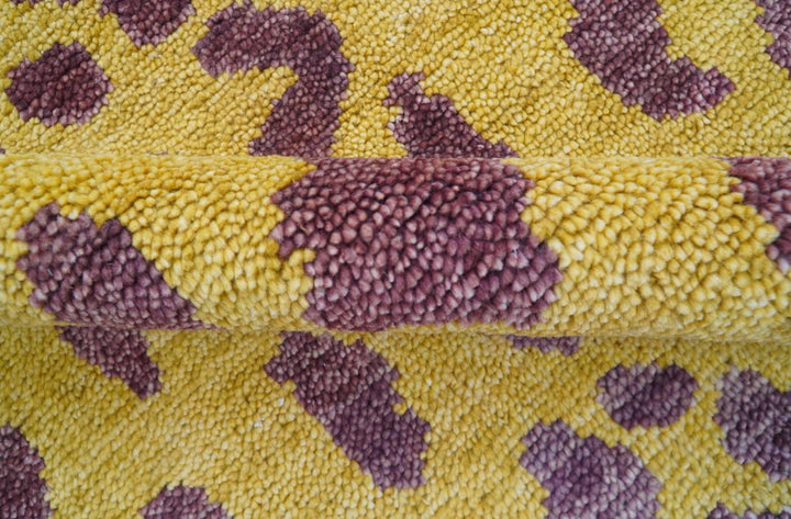 Ready to Ship 5x15 Runner Leopard Design Mustard Hand Knotted Wool Rug - The Rug Decor