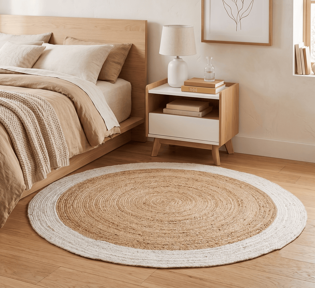 Ready to Ship 5x5 Round Solid Natural Brown Hand Braided Jute Rug - The Rug Decor