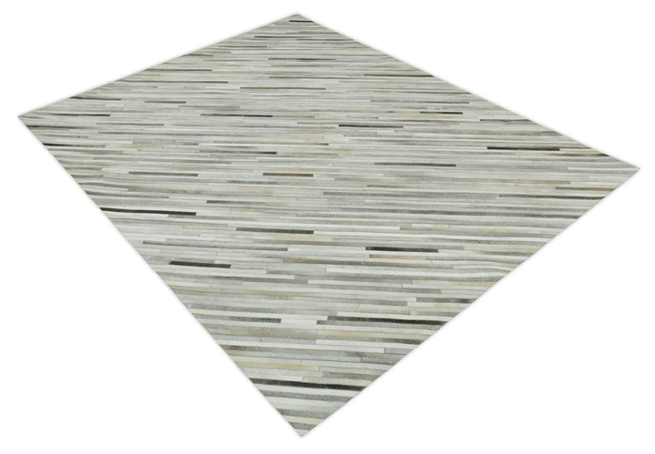 Ready to Ship 5x8 Handmade Modern Beige and Silver Leather Rug - The Rug Decor