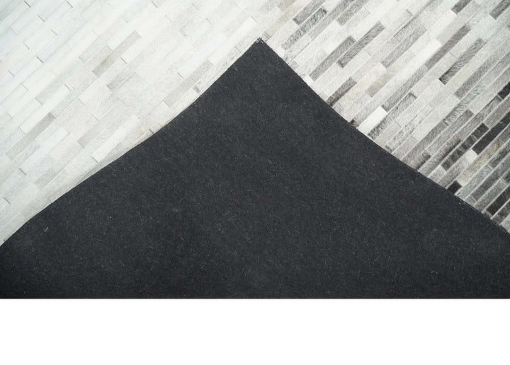Ready to Ship 5x8 Modern Black And Silver Handmade Leather Rug - The Rug Decor