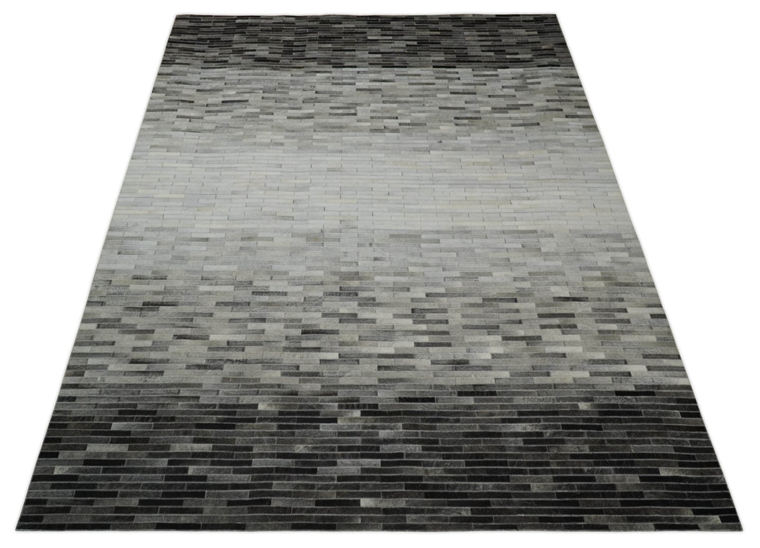 Ready to Ship 5x8 Modern Black And Silver Handmade Leather Rug - The Rug Decor