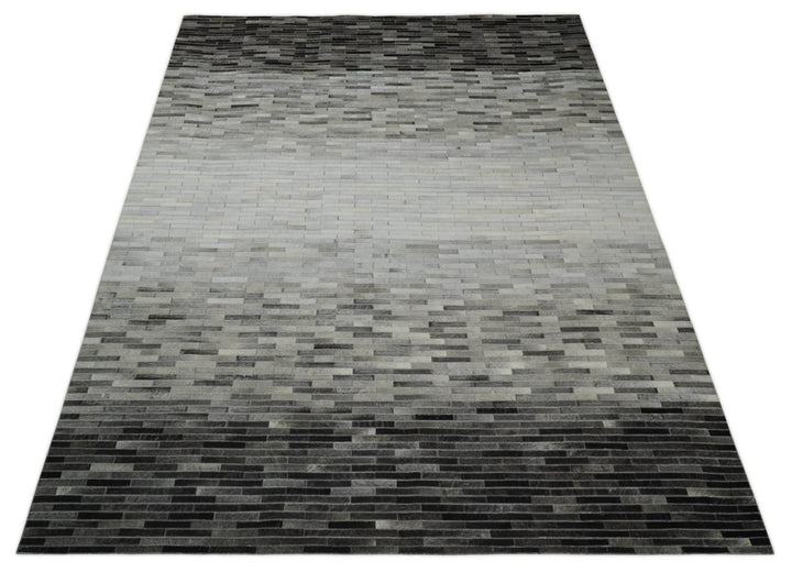 Ready to Ship 5x8 Modern Black And Silver Handmade Leather Rug - The Rug Decor