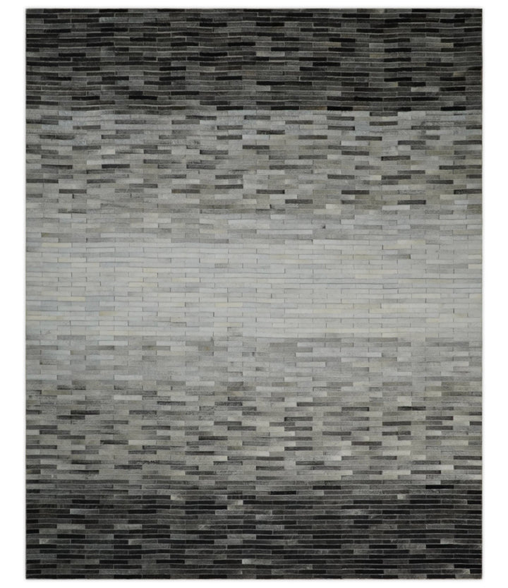 Ready to Ship 5x8 Modern Black And Silver Handmade Leather Rug - The Rug Decor