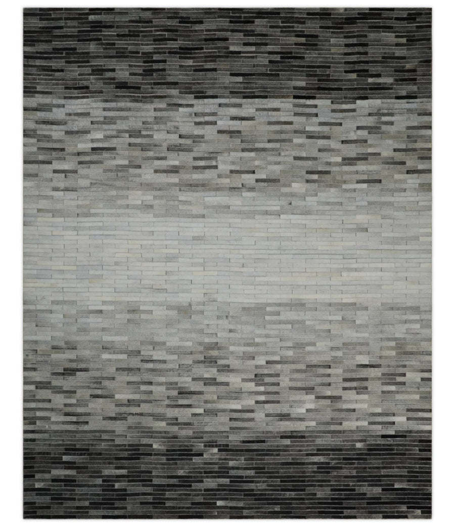 Ready to Ship 5x8 Modern Black And Silver Handmade Leather Rug - The Rug Decor
