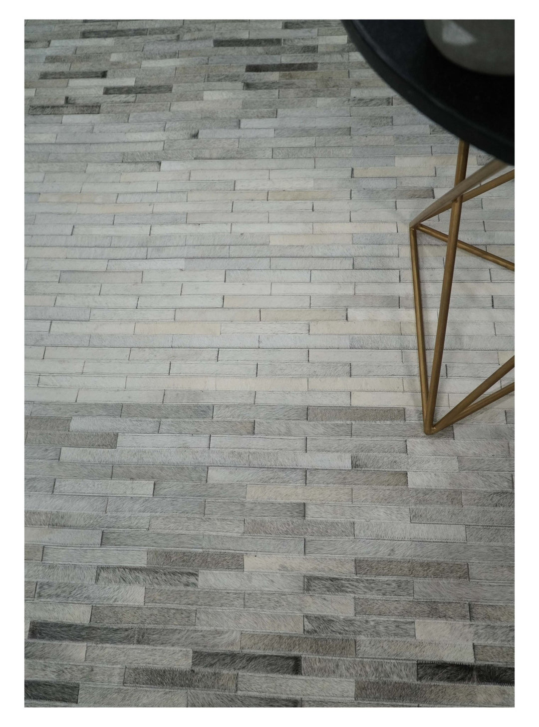 Ready to Ship 5x8 Modern Black And Silver Handmade Leather Rug - The Rug Decor