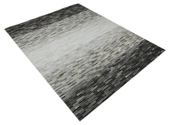 Ready to Ship 5x8 Modern Black And Silver Handmade Leather Rug - The Rug Decor