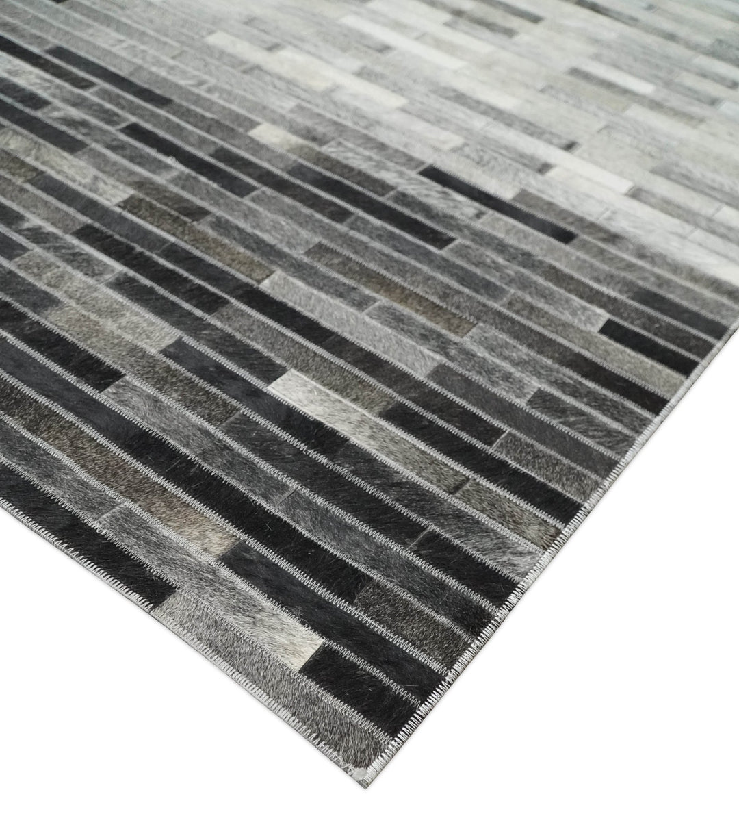 Ready to Ship 5x8 Modern Black And Silver Handmade Leather Rug - The Rug Decor