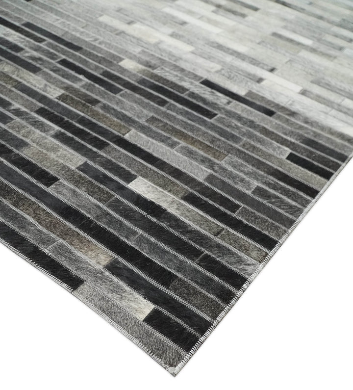 Ready to Ship 5x8 Modern Black And Silver Handmade Leather Rug - The Rug Decor