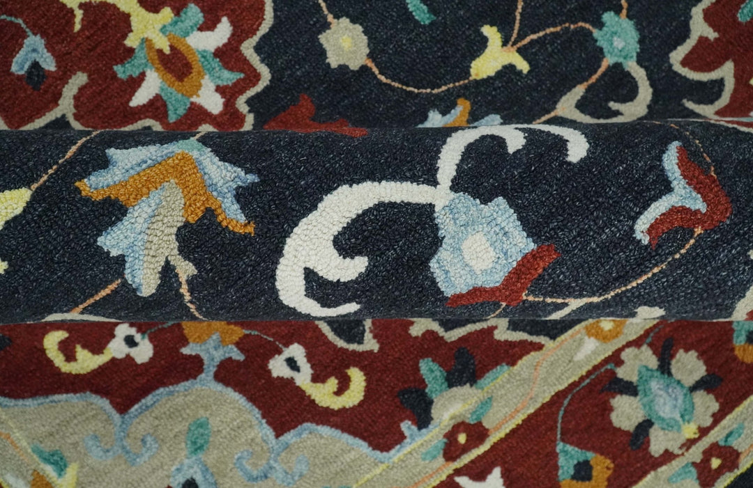 Ready to Ship 6x9 Traditional Charcoal And Maroon Hand Tufted Wool Rug - The Rug Decor