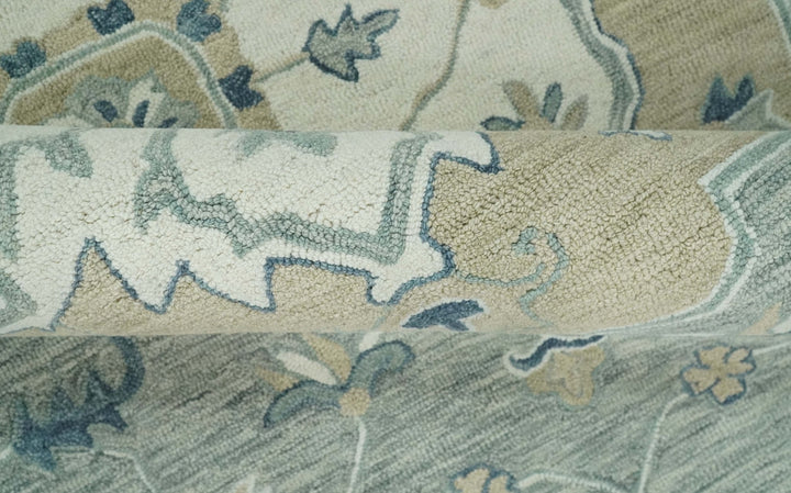 Ready to Ship 6x9 Traditional Ivory And Blue Hand Tufted Wool Rug - The Rug Decor