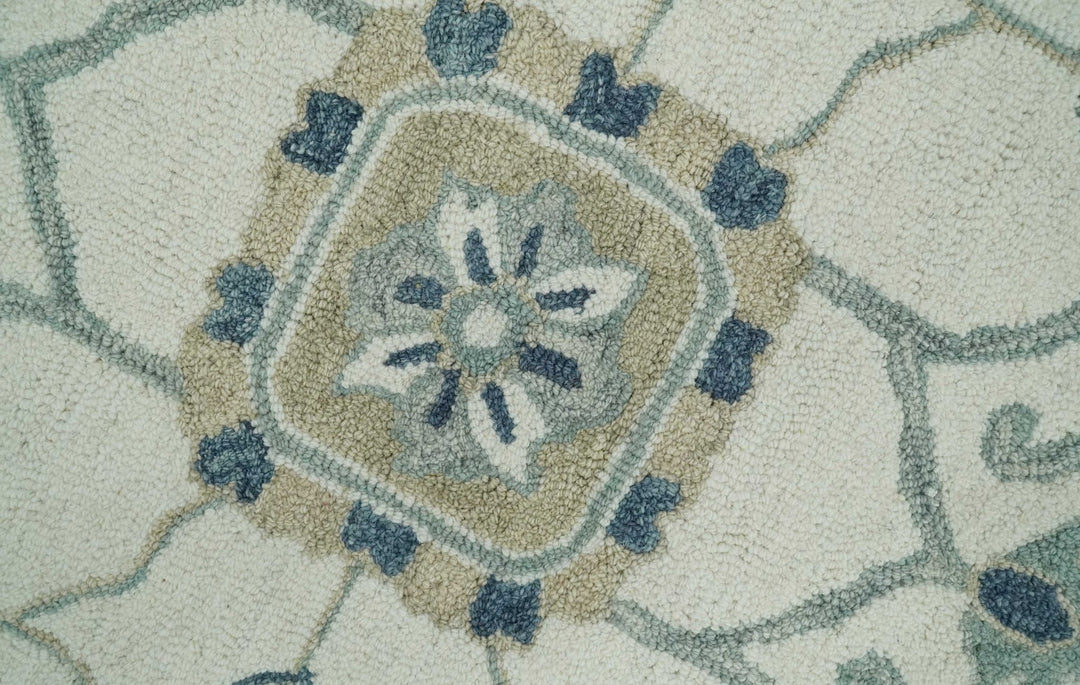 Ready to Ship 6x9 Traditional Ivory And Blue Hand Tufted Wool Rug - The Rug Decor